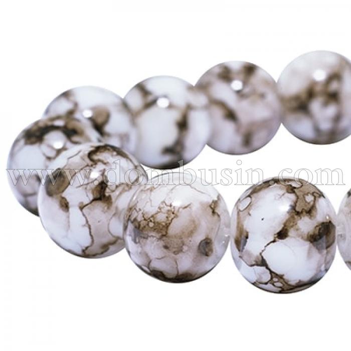 Бусины Стеклянные Окрашенные под мрамор, Форма: Круглая, Цвет: Коричневый, Диаметр: 6мм, Отверстие 1.3мм, около 150шт/90см/нить, (УТ0005783)