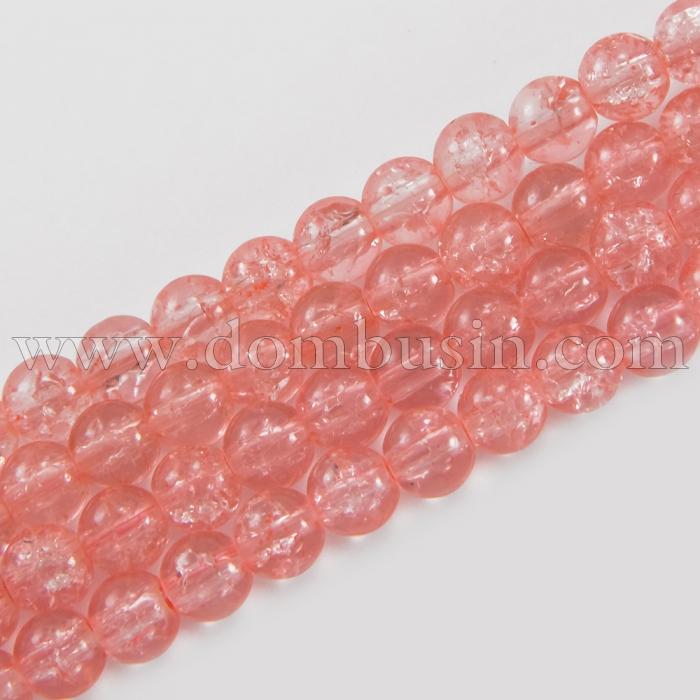 Бусины "Битое Стекло" Круглые, Цвет: Розовый, Диаметр: 6мм, Отверстие 1мм, около 140шт/84см/нить, (УТ0005808)