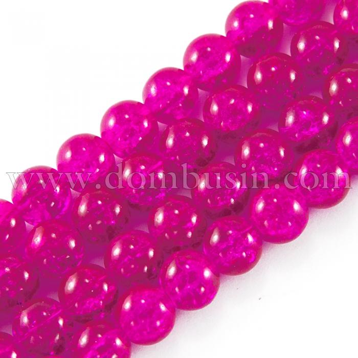 Бусины "Битое Стекло" Круглые, Цвет: Фуксия, Диаметр: 6мм, Отверстие 1мм, около 140шт/84см/нить, (УТ0005811)