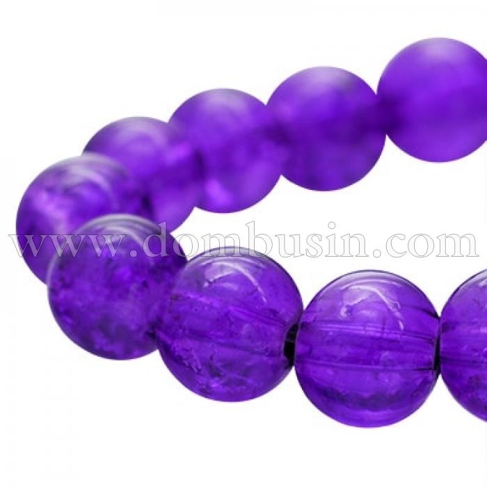 Бусины "Битое Стекло" Круглые, Цвет: Фиолетовый, Диаметр: 6мм, Отверстие 1мм, около 140шт/84см/нить, (УТ0005815)