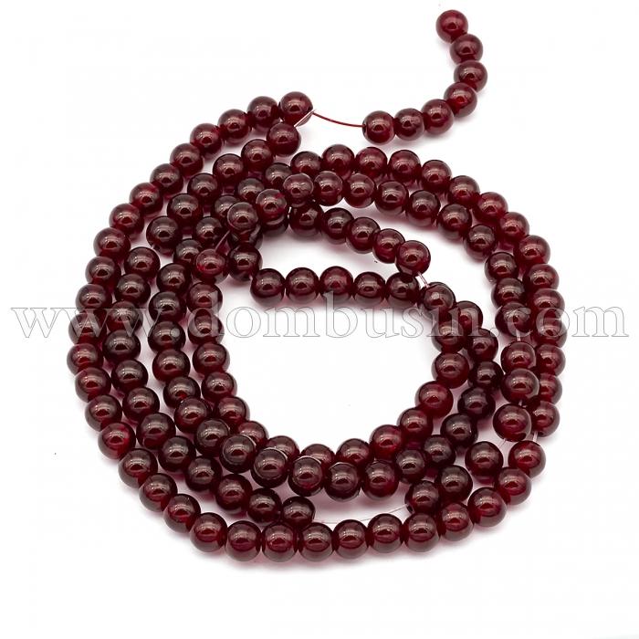 Бусины "Битое Стекло" Круглые, Цвет: Темно-красный, Диаметр: 6мм, Отверстие 1мм, около 140шт/84см/нить, (УТ0005821)