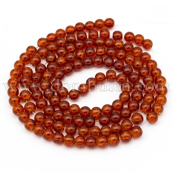 Бусины "Битое Стекло" Круглые, Цвет: Темно-оранжевый, Диаметр: 6мм, Отверстие 1мм, около 140шт/84см/нить, (УТ0005819)