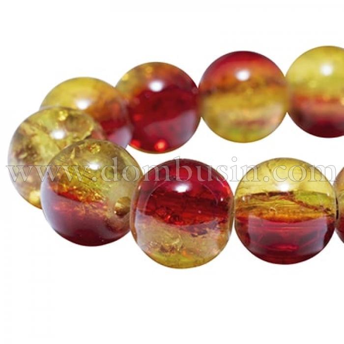 Намистини "Бите Скло" Двобарвні, круглі, Колір: Помаранчевий, Діаметр: 8 мм, Отвір 2мм, близько 105шт/84см/нитка, (УТ0005837)