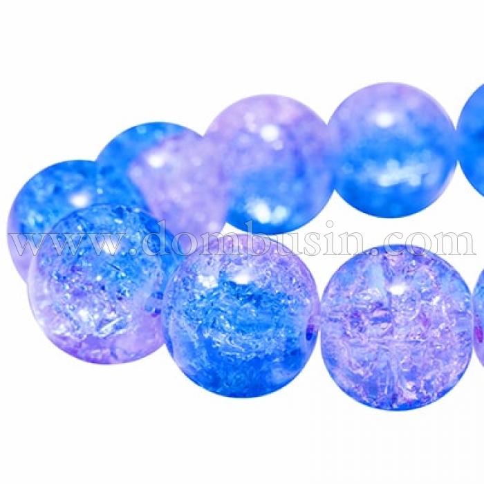 Бусины "битое стекло" Двухцветные, Круглые, Цвет: Голубой, Диаметр: 10мм, Отверстие 2мм, около 80шт/80см/нить, (УТ0005844)