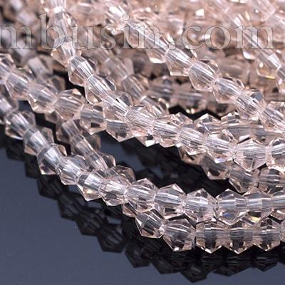 Намистини Австрійський Кришталь, Імітація, Скло, Грановані Біконус, Колір: Рожевий, Розмір: 2х3мм, Отв-тя: 0.5мм, близько 200 шт / 42см / нитка, (УТ0005874)