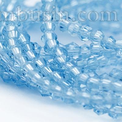 Намистини Австрійський Кришталь, Імітація, Скло, Грановані Біконус, Колір: Блакитний, Розмір: 2х3мм, Отв-тя: 0.5мм, близько 200 шт / 42см / нитка, (УТ0005876)