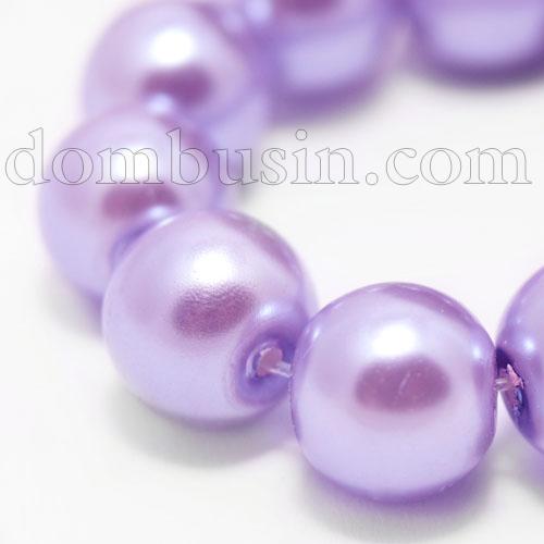 Перли Намистини Скло 10мм, Глянцеві, Круглі, Колір: Лавандовий, Діаметр: 10мм, Отв-тя 1мм, близько 85шт / 85см / нитка, (БА000000958)