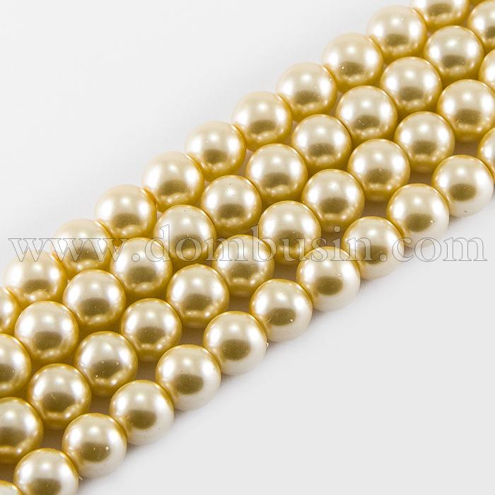 Перли Намистини Скло 12мм, Глянцеві, Круглі, Колір: Персиковий, Діаметр: 12мм, Отв-тя 1мм, близько 70шт / 84см / нитка, (БА000000962)