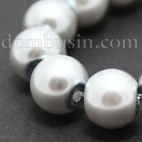 Перли Намистини Скло 12мм, Глянцеві, Круглі, Колір: Сріблястий, Діаметр: 12мм, Отв-тя 1мм, близько 70шт / 84см / нитка, (БА000000965)