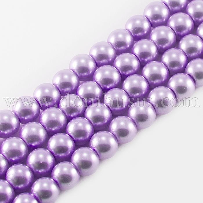 Перли Намистини Скло 12мм, Глянцеві, Круглі, Колір: Лавандовий, Діаметр: 12мм, Отв-тя 1мм, близько 70шт / 84см / нитка, (БА000000982)