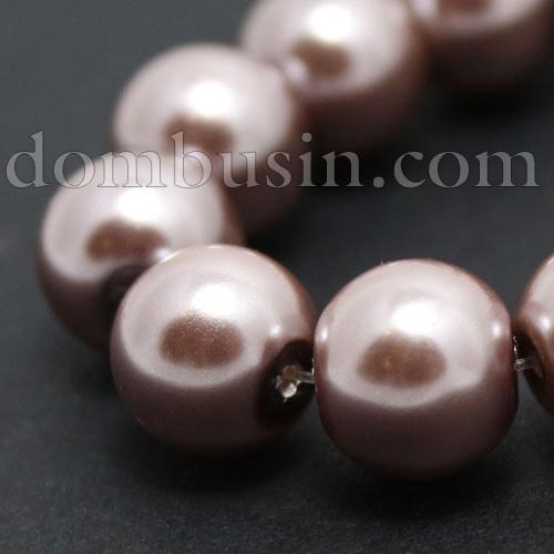 Перли Намистини Скло 10мм, Глянцеві, Круглі, Колір: Рожево-коричневий, Діаметр: 10мм, Отв-тя 1мм, близько 85шт / 85см / нитка, (БА000000989)
