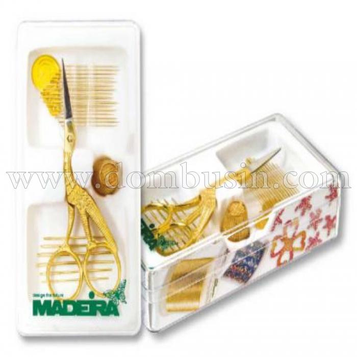 Золотой набор Madeiraвышивальные иглы, нитковдеватель, наперсток и ножницы, (УТ0007540)
