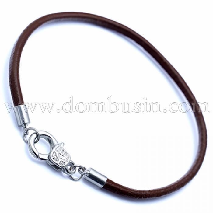 Основа для браслета, Натуральна Шкіра, Застібка Карабін, Колір: Коричневий, Розмір: 203х3мм, Карабін: 17х11мм, (УТ0010189)