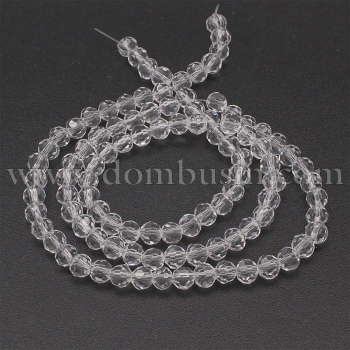 Бусины Хрустальные Жемчужный Блеск, Гальваническое стекло, Граненые, Рондель, Цвет: Бесцветный, Размер: 6х4мм, Отв-тие: 1мм, около 93шт/45см/нить, (УТ0010309)