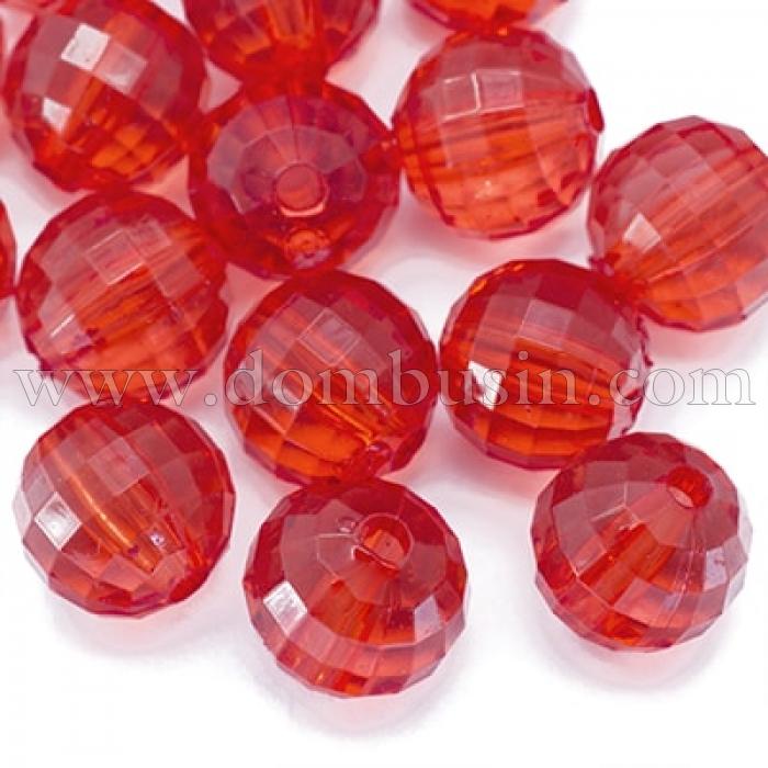 Бусины Акриловые Прозрачные, Граненые, Круглые, Цвет: Красный, Диаметр: 12мм, Отверстие 2.5мм, около 50шт/50г, (УТ0013478)