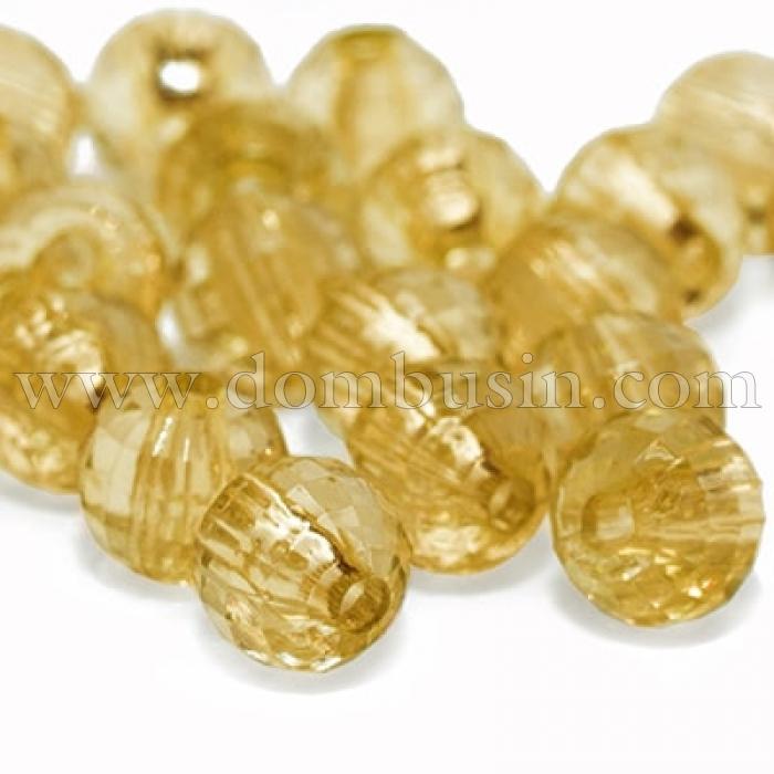 Намистини Акрилові Прозорі, Грановані, Круглі, Колір: Жовтий, Діаметр: 8 мм, Отвір 1.5мм, близько 210шт/50г, (УТ0013484)