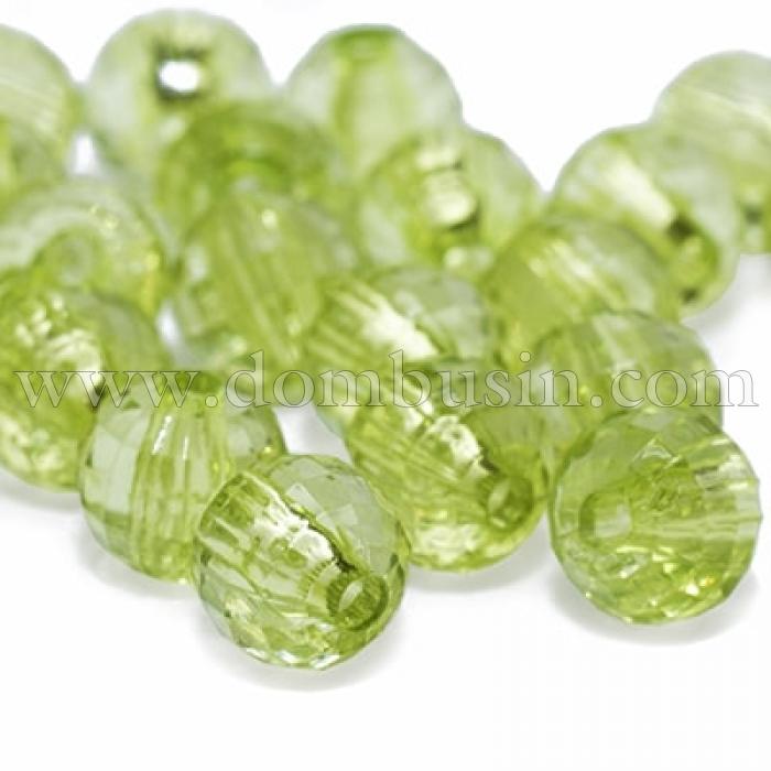 Бусины Акриловые Прозрачные, Граненые, Круглые, Цвет: Зеленый, Диаметр: 8мм, Отверстие 1.5мм, около 210шт/50г, (УТ0013494)