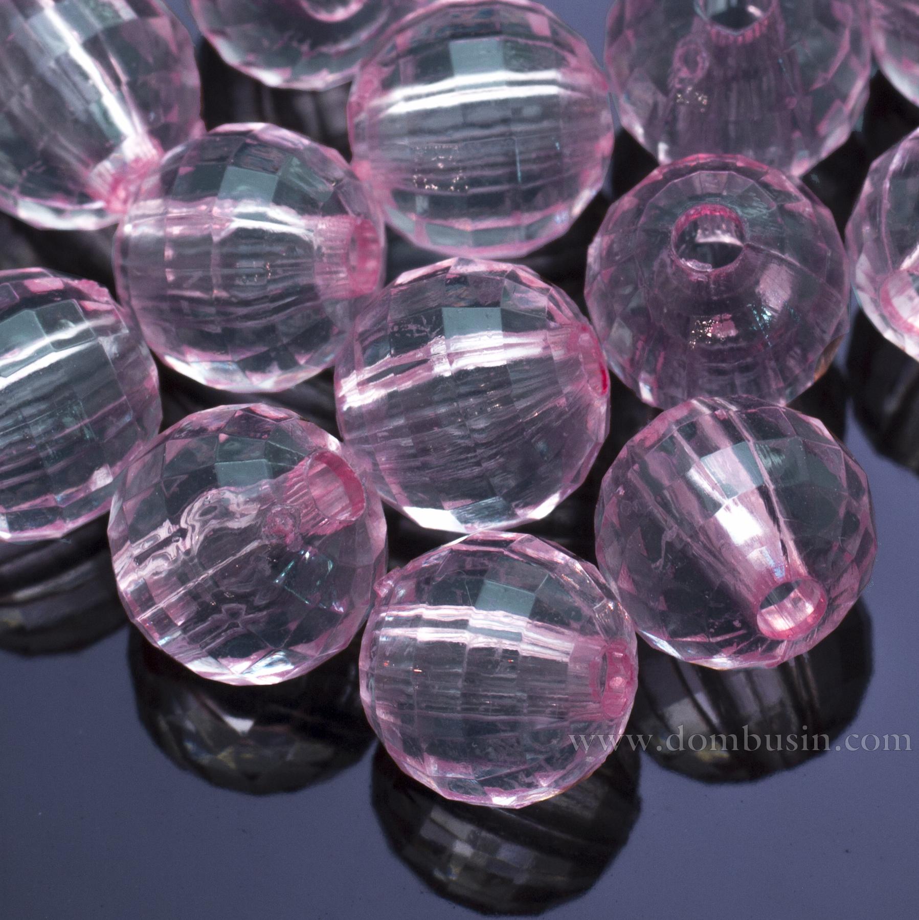 Намистини Акрилові Прозорі, Грановані, Круглі, Колір: Рожевий яскравий, Розмір: Діаметр: 14мм, Отвір 2.5мм, близько 34шт/50г, (УТ0013454)