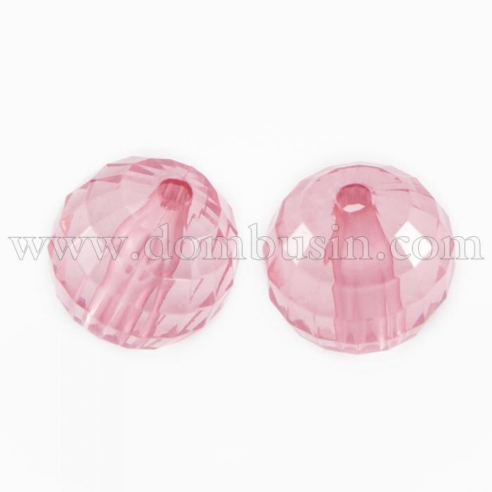 Бусины Акриловые Прозрачные, Граненые, Круглые, Цвет: Коралловый, Диаметр: 12мм, Отверстие 2.5мм, (УТ0013455)