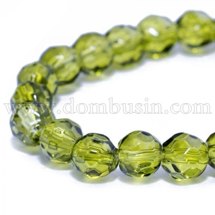 Намистини скляні круглі, прозорі, горіння, Колір: Зелений, Діаметр: 4 мм, Отвір 0,5мм, близько 74шт/40см/нитка, (УТ0013437)