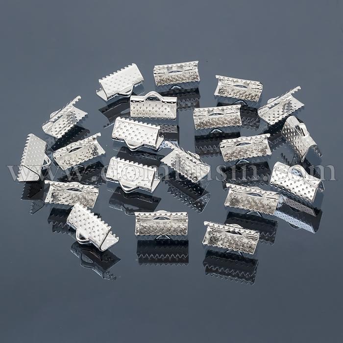 Концевики Зажимы для Лент, Железные, Цвет: Серебро, Размер: 13х7х5мм, Отверстие 2мм, (УТ0018551)