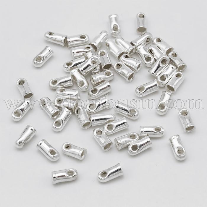 Концевики для Шнура, Латунь, Колір: Срібло, Розмір: 4х1.8мм, Внутрішній Діаметр 1.2мм, Отвір 0.8мм, (УТ0018559)