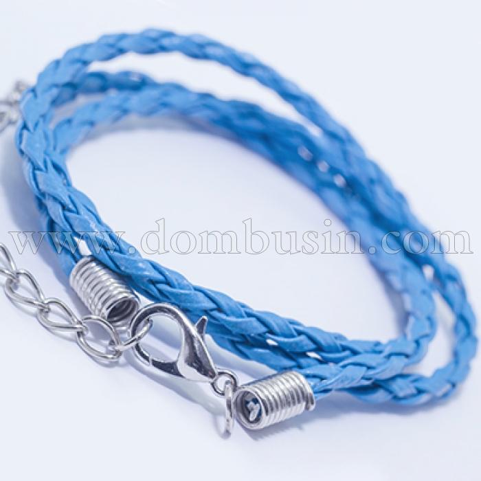 Основа для Намиста Плетені, Штучна Шкіра з Застібкою Карабін і Ланцюжком, Колір: Блакитний, Розмір: 42смх3мм, (УТ0026577)