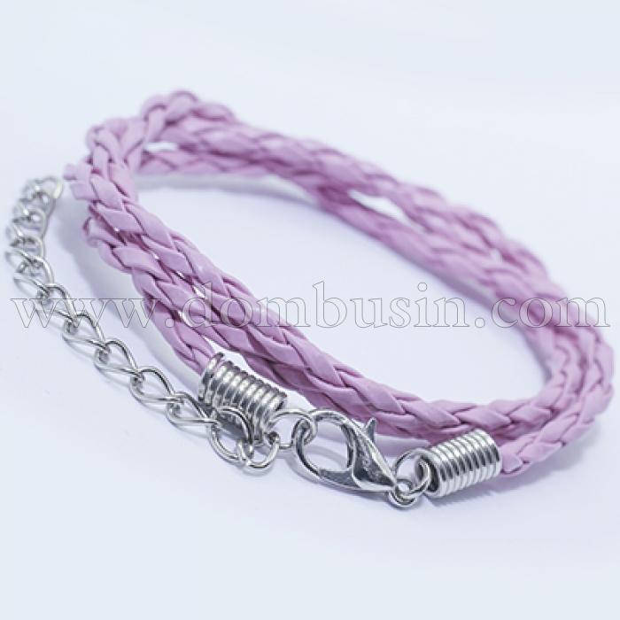 Основа для Намиста Плетені, Штучна Шкіра з Застібкою Карабін і Ланцюжком, Колір: Рожевий, Розмір: 42смх3мм, (УТ0026579)