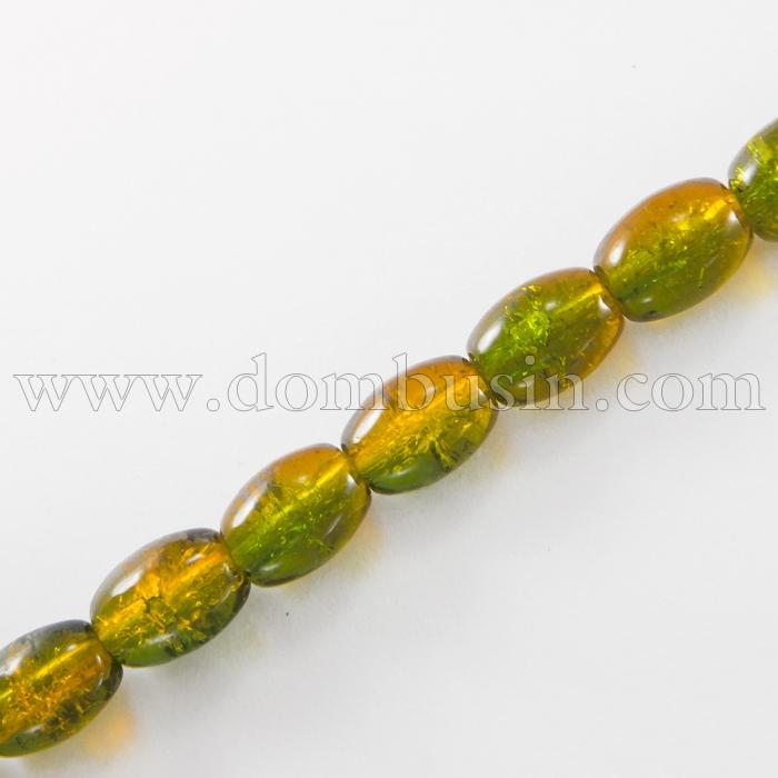 Бусины "Битое Стекло" Двухцветные, Овальные, Цвет: Зеленый A48, Размер: 11х8мм, Отверстие 1.5мм, около 70шт/77см/нить, (УТ0027332)