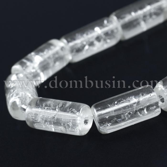 Намистини "Бите Скло" Циліндр, Колір: Безбарвний A1, Розмір: 12х6мм, Отвір 1.5мм, близько 48шт/58см/нитка, (УТ0027339)