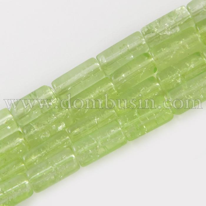 Намистини "Бите Скло" Циліндр, Колір: Салатовий A2, Розмір: 12х6мм, Отвір 1.5мм, близько 48шт/58см/нитка, (УТ0027349)