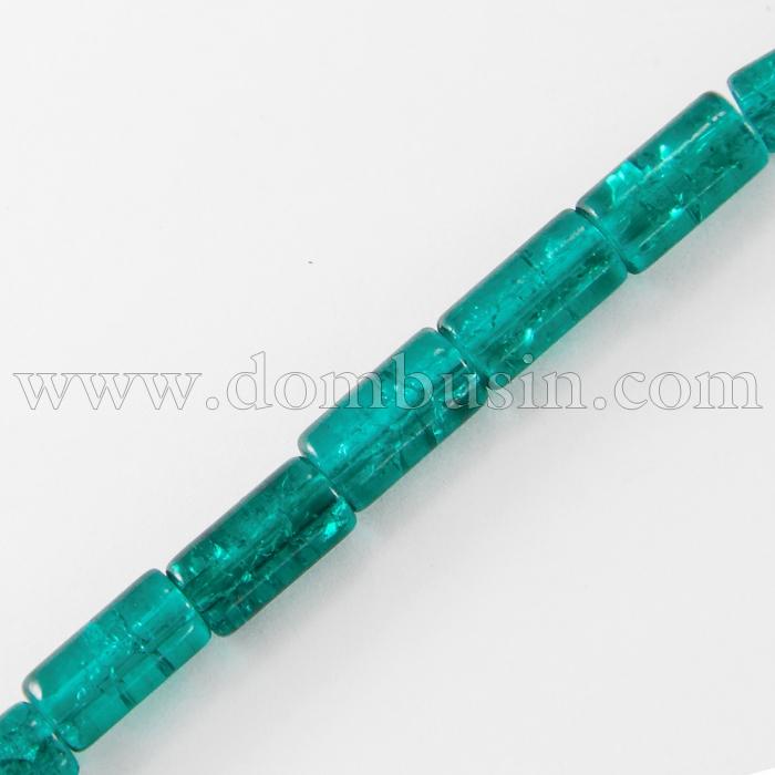 Намистини "Бите Скло" Циліндр, Колір: Зелений A23, Розмір: 12х6мм, Отвір 1.5мм, близько 48шт/58см/нитка, (УТ0027343)