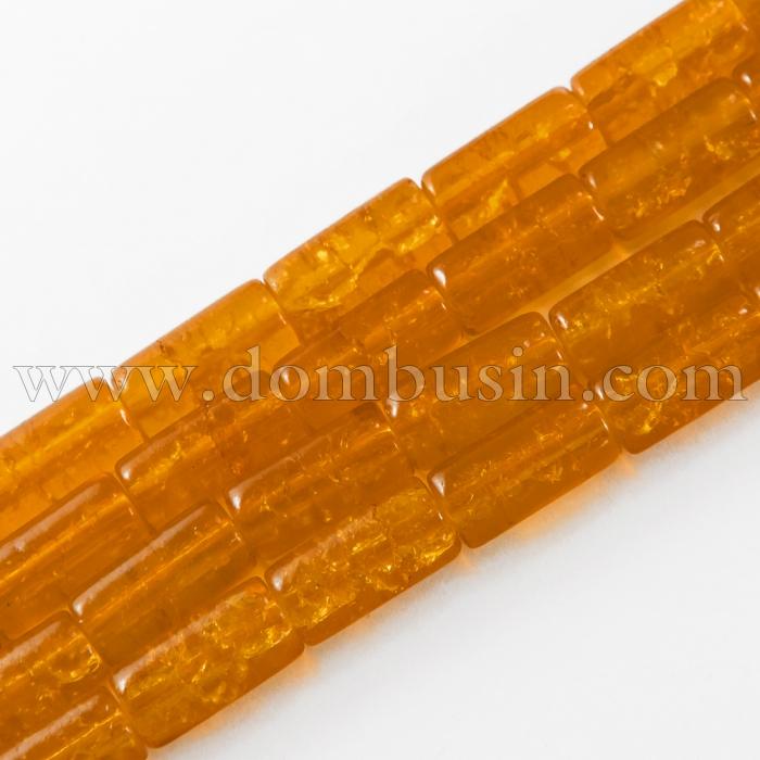 Намистини "Бите Скло" Циліндр, Колір: Помаранчевий A20, Розмір: 12х6мм, Отвір 1.5мм, близько 48шт/58см/нитка, (УТ0027347)