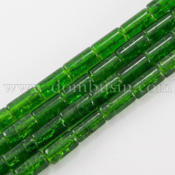 Намистини "Бите Скло" Циліндр, Колір: Зелений A5, Розмір: 12х6мм, Отвір 1.5мм, близько 48шт/58см/нитка, (УТ0027351)