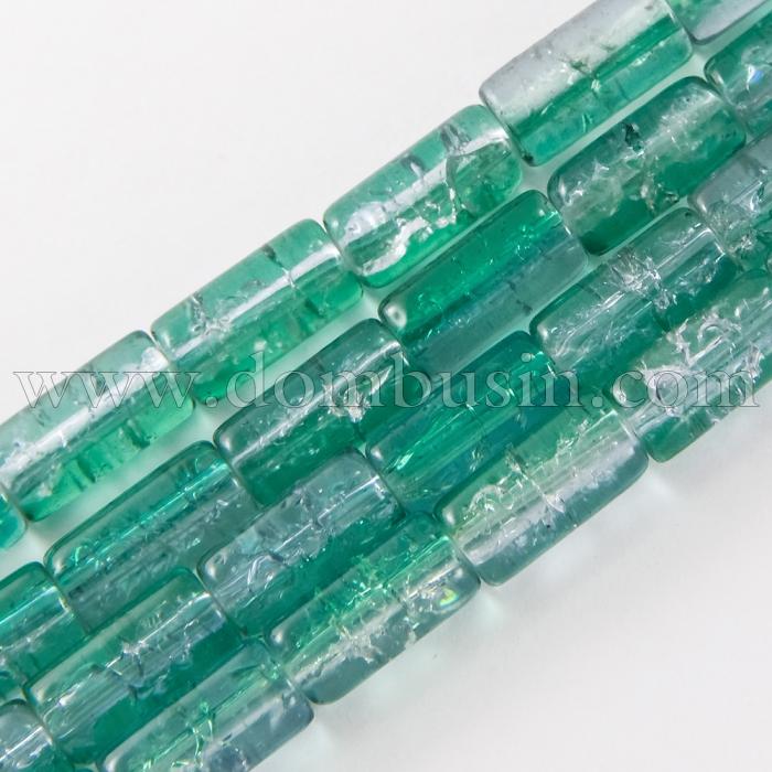 Бусины "Битое Стекло" Двухцветные, цилиндр, Цвет: Зеленый A44, Размер: 12х6мм, около 48шт/58см/нить, Отверстие 1.5мм, (УТ0027359)