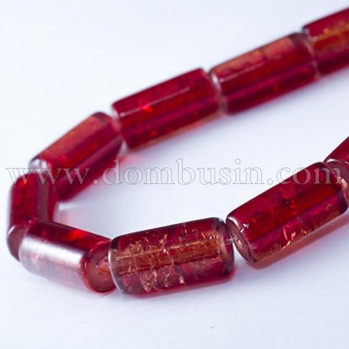 Бусины "Битое Стекло" Двухцветные, цилиндр, Цвет: Красный A59, Размер: 12х6мм, около 48шт/58см/нить, Отверстие 1.5мм, (УТ0027360)