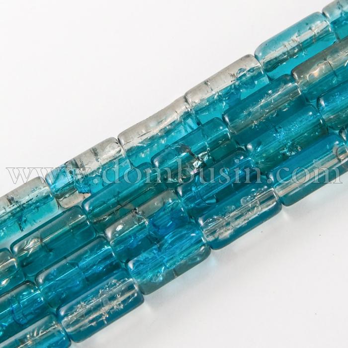 Бусины "Битое Стекло" Двухцветные, цилиндр, Цвет: Синий A78, Размер: 12х6мм, около 48шт/58см/нить, Отверстие 1.5мм, (УТ0027365)