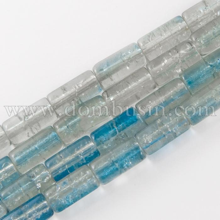 Бусины "Битое Стекло" Двухцветные, цилиндр, Цвет: Голубой A69, Размер: 12х6мм, около 48шт/58см/нить, Отверстие 1.5мм, (УТ0027362)