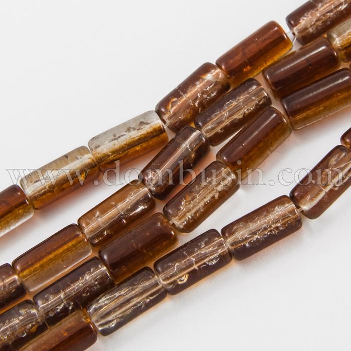 Намистини "Бите Скло" Двобарвні, циліндр, Колір: Коричневий A61, Розмір: 12х6мм, близько 48шт/58см/нитка, Отвір 1.5мм, (УТ0027361)