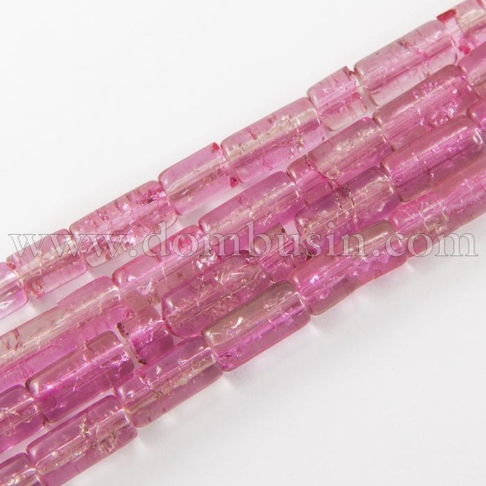 Бусины "Битое Стекло" Двухцветные, цилиндр, Цвет: Розовый A77, Размер: 12х6мм, около 48шт/58см/нить, Отверстие 1.5мм, (УТ0027364)