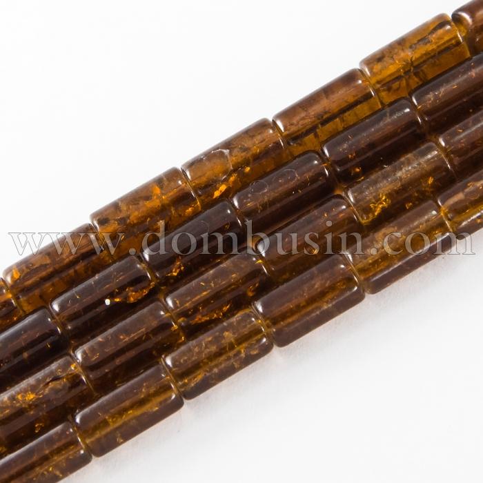 Намистини "Бите Скло" Циліндр, Колір: Коричневий A4, Розмір: 12х6мм, Отвір 1.5мм, близько 48шт/58см/нитка, (УТ0027353)