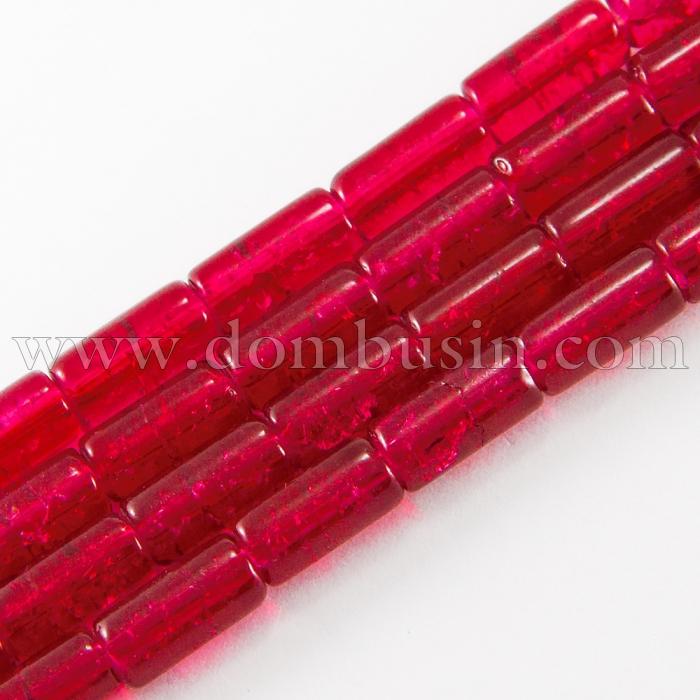 Бусины "Битое Стекло" Цилиндр, Цвет: Розовый A12, Размер: 12х6мм Отверстие 1.5мм, около 48шт/58см/нить, (УТ0027354)