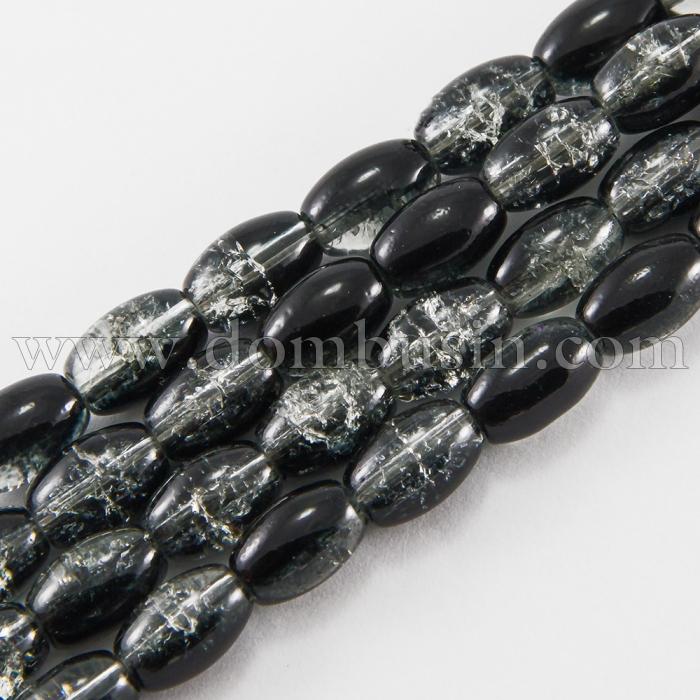 Бусины "Битое Стекло" Двухцветные, Овальные, Цвет: Черный A45, Размер: 11х8мм, Отверстие 1.5мм, около 70шт/77см/нить, (УТ0027331)