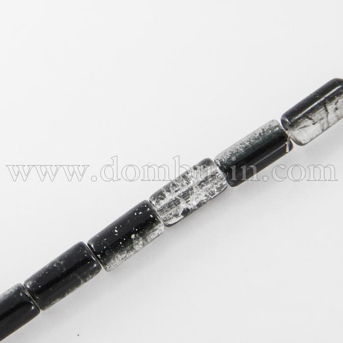 Бусины "Битое Стекло" Двухцветные, цилиндр, Цвет: Черный A45, Размер: 12х6мм, около 48шт/58см/нить, Отверстие 1.5мм, (УТ0027357)