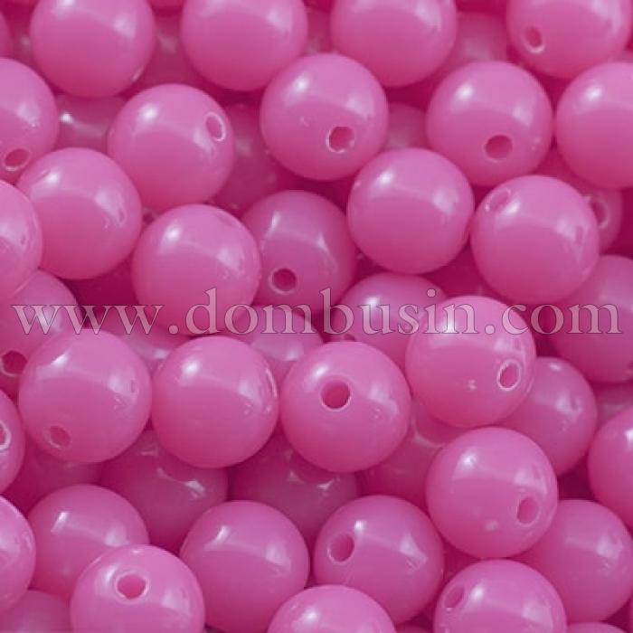 Намистини Акрил Круглі, Колір: Рожевий, Розмір: Діаметр: 10мм, Отвір 1.5мм, близько 80шт/50г, (УТ0027443)