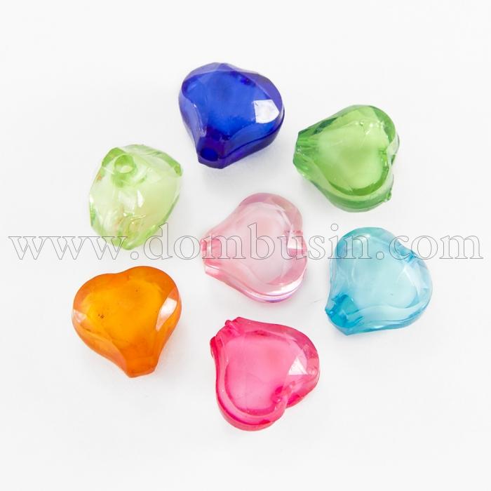 Бусины Акриловые Сердце, Прозрачные, Бусина в Бусине, Цвет: Микс, Размер: 14x13x10мм, Отверстие 2мм, около 50шт/50г, (УТ0027448)