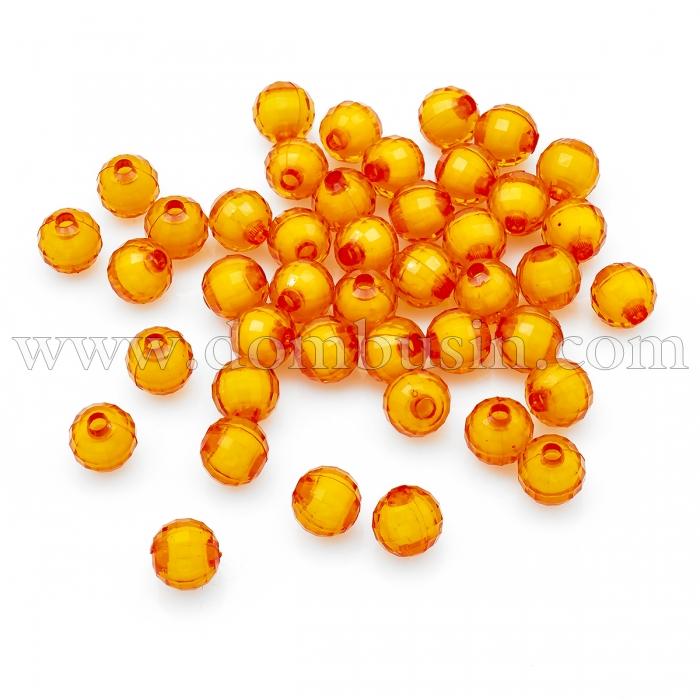 Бусины Акрил Граненые Прозрачные, Бусина в Бусине, Круглые, Цвет: Оранжевый, Размер: 8мм, Отверстие 2мм, около 200шт/50г, (УТ0027453)