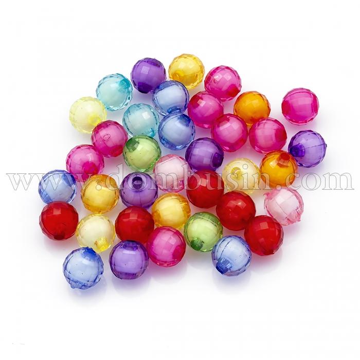 Бусины Акрил Граненые Прозрачные, Бусина в Бусине, Круглые, Цвет: Микс, Диаметр: 8мм, Отверстие 2мм, около 200шт/50г, (УТ0027458)