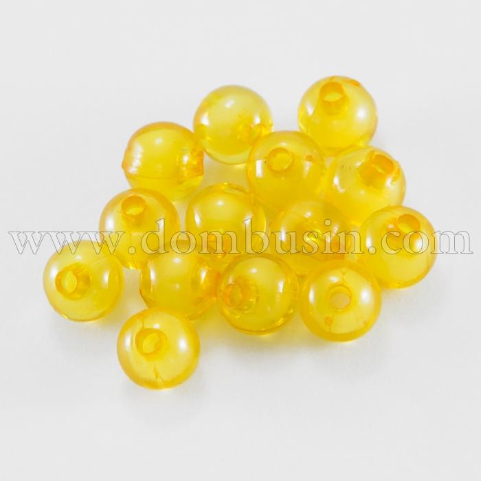 Бусины Акрил Прозрачные, Бусина в Бусине, Круглые, Цвет: Желтый, Диаметр: 8мм, Отверстие 2мм, около 200шт/50г, (УТ0027460)