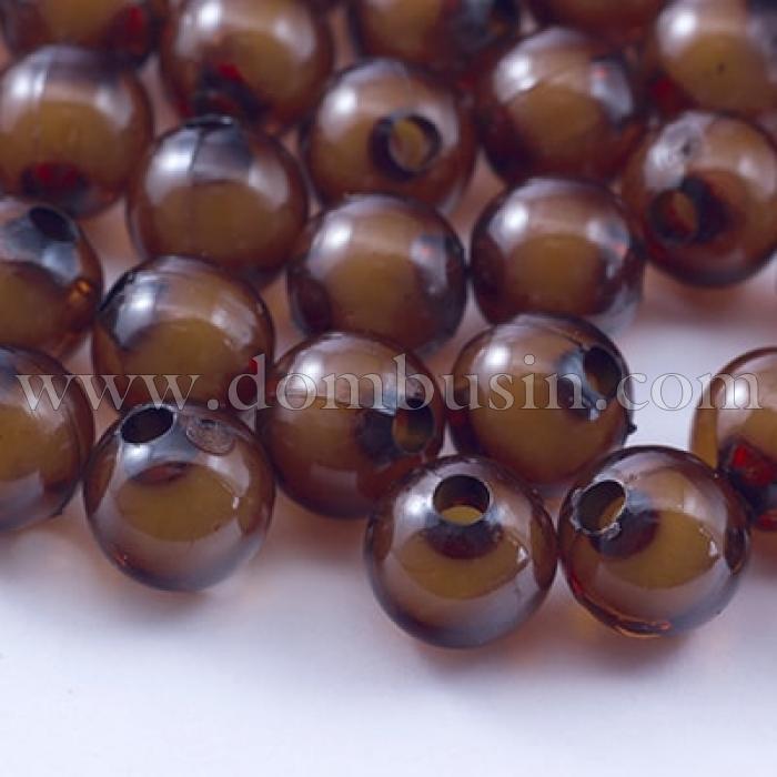 Бусины Акрил Прозрачные, Бусина в Бусине, Круглые, Цвет: Коричневый, Диаметр: 8мм, Отверстие 2мм, около 200шт/50г, (УТ0027465)